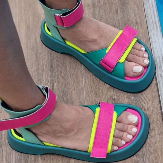 Color Block Ankle Strap Platform Sandals