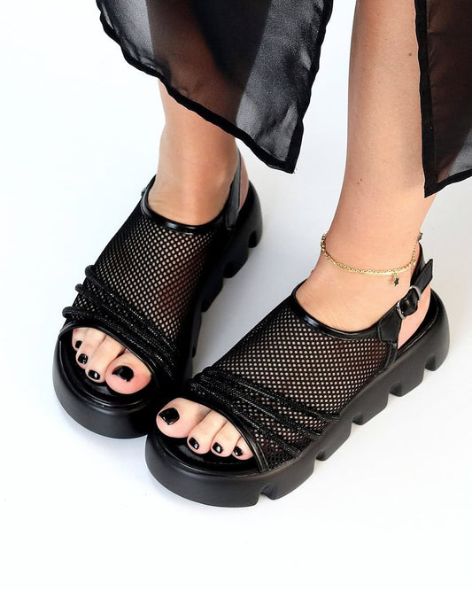 Mesh Ankle Strap Platform Sandals