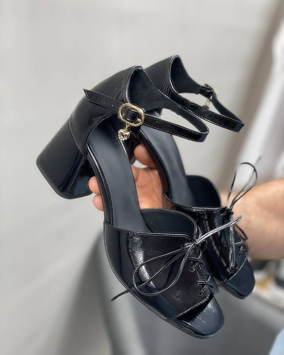 Lace Up Ankle Strap Block Heel Pumps