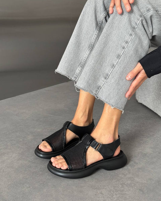 Mesh Ankle Strap Platform Sandals