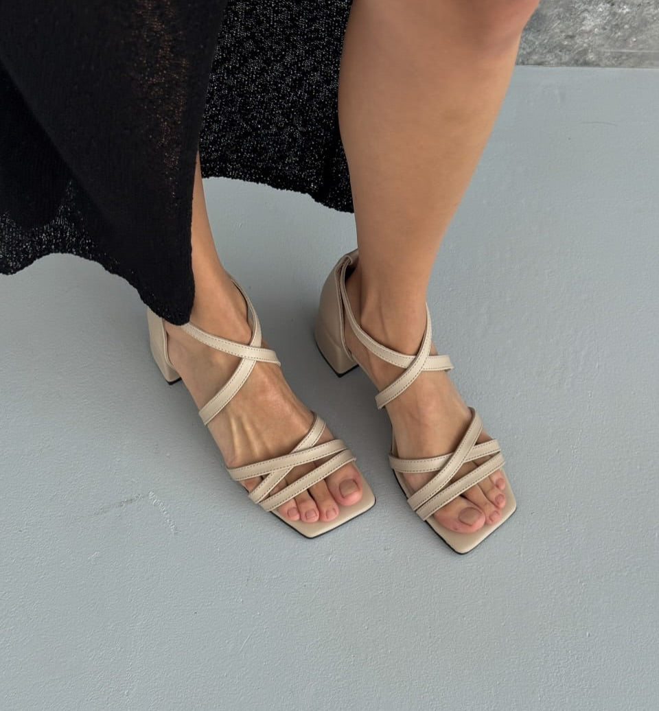 Cross Strap Block Heel Sandals