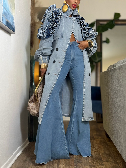 Denim Ruffle Coat