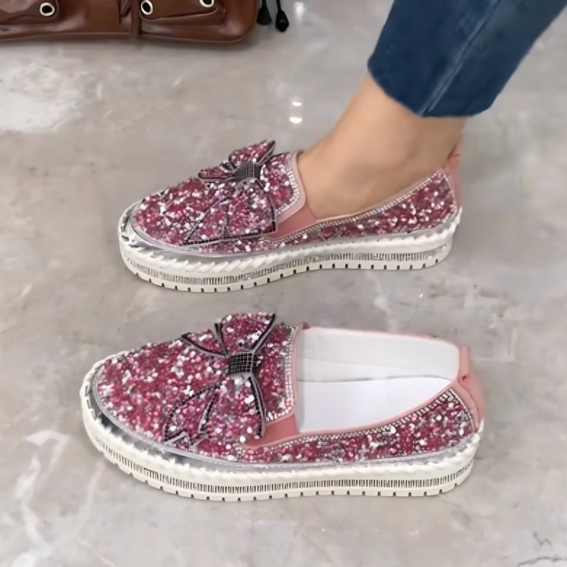 Glitter Bow Embellished Platform Loafers