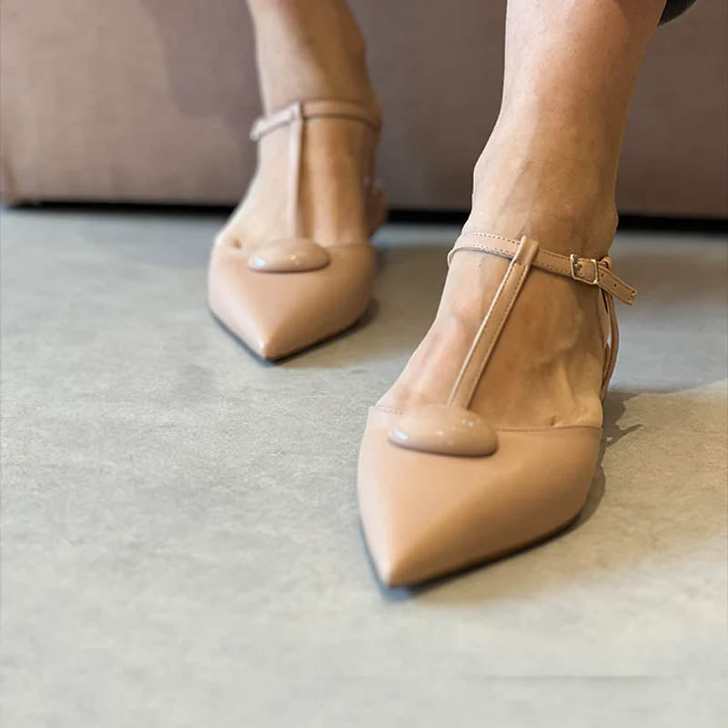 Elegant Leather Ankle - Strap Pointed Flats