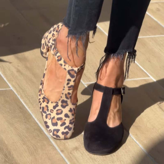 Coarse-Heeled Leopard-Print Mary Jane
