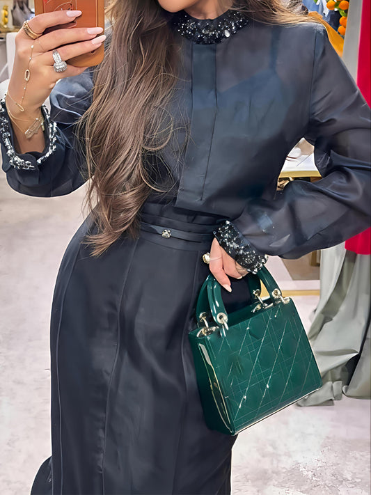 Black Sheer Textured High Neck Blouse