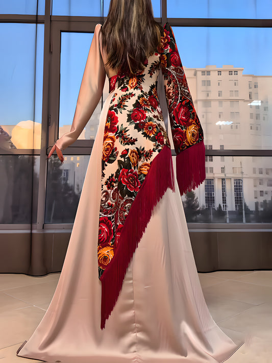 Printed Asymmetrical Fringed Elegant Dress