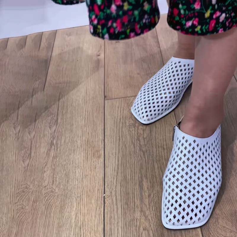 Hollowed Out Square-toe Flat Shoes