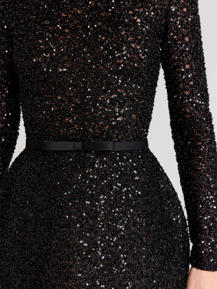 See-through Sequined Adjustable Belt Mini Dress