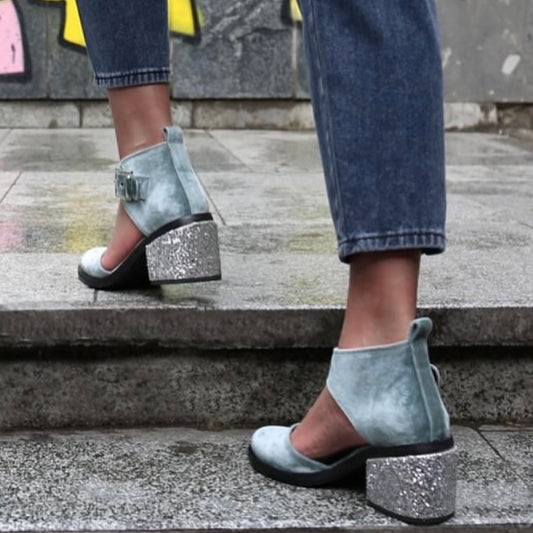 Thick Heel Round-toe Sandals Pumps