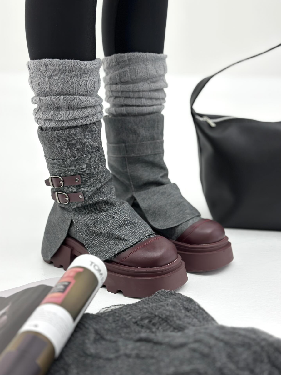 Patchwork Leather Buckle Boots