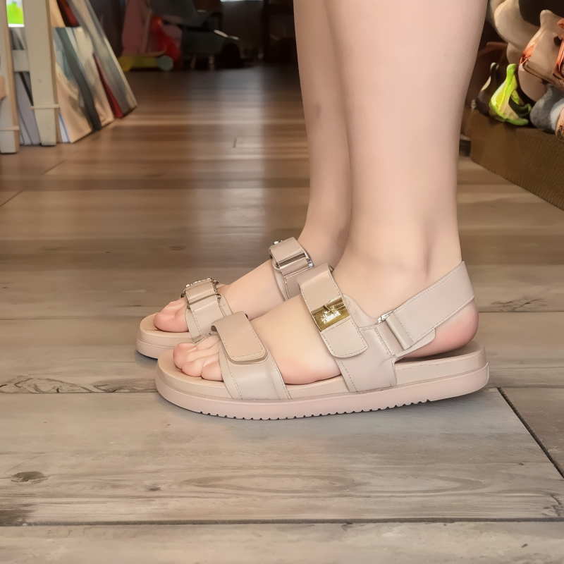 Elegant Beige Buckle Platform Sandals