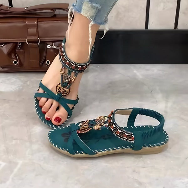 Chic Embellished Green Strappy Sandals