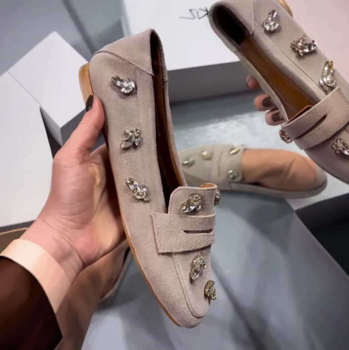 Suede Crystal - Embellished Loafers