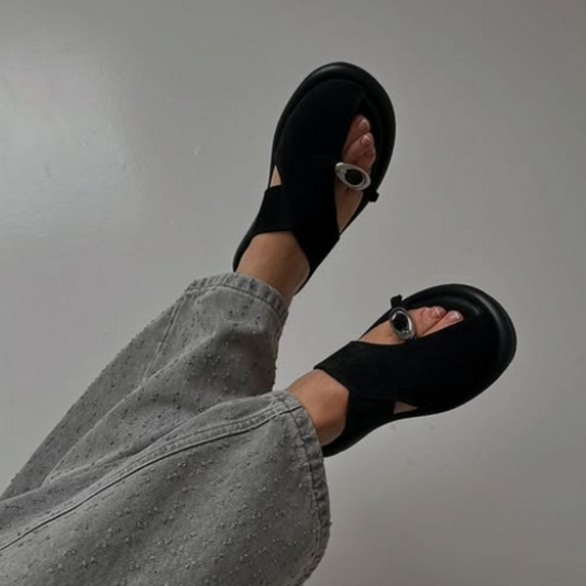 Black Suede Cross - Strap Sandals