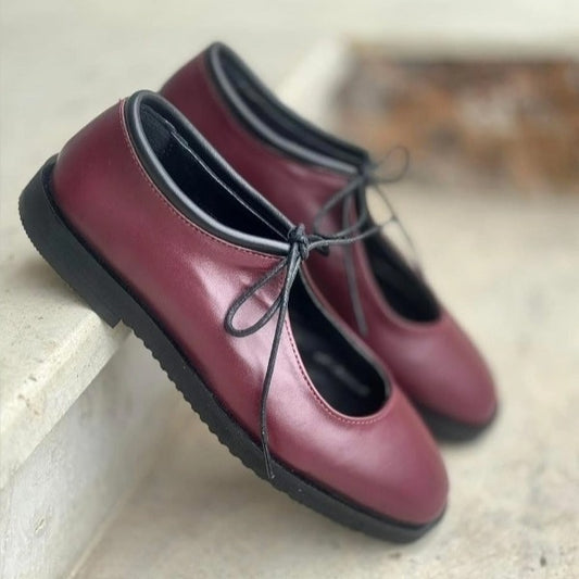 Burgundy Leather Lace - Up Flats