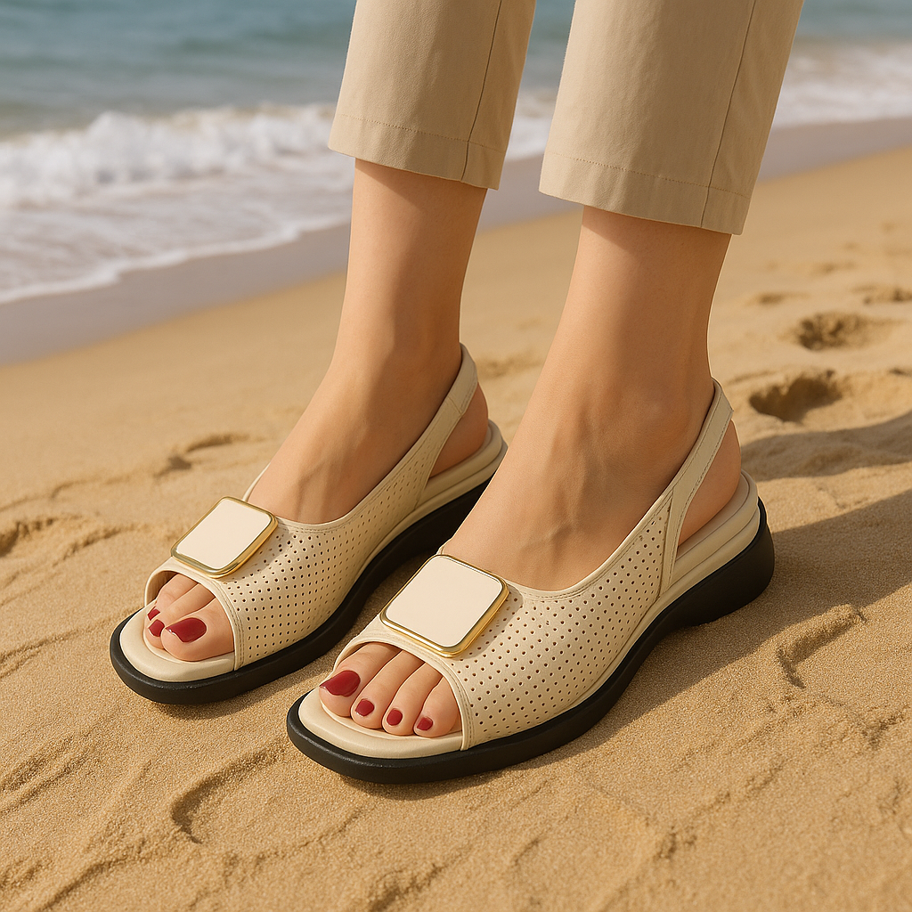 Beige Perforated Slingback Sandals