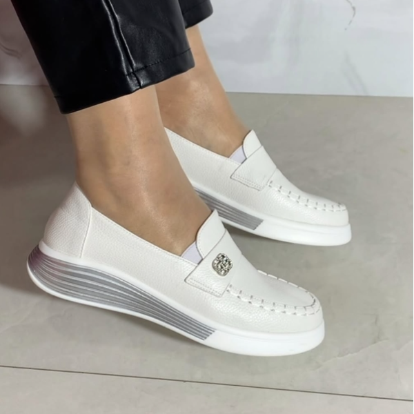 White Slip - On Loafers with Embellishment
