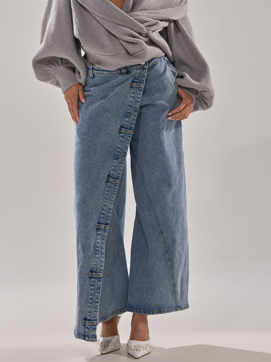 Loop-Waist Button Wide-Leg Jeans