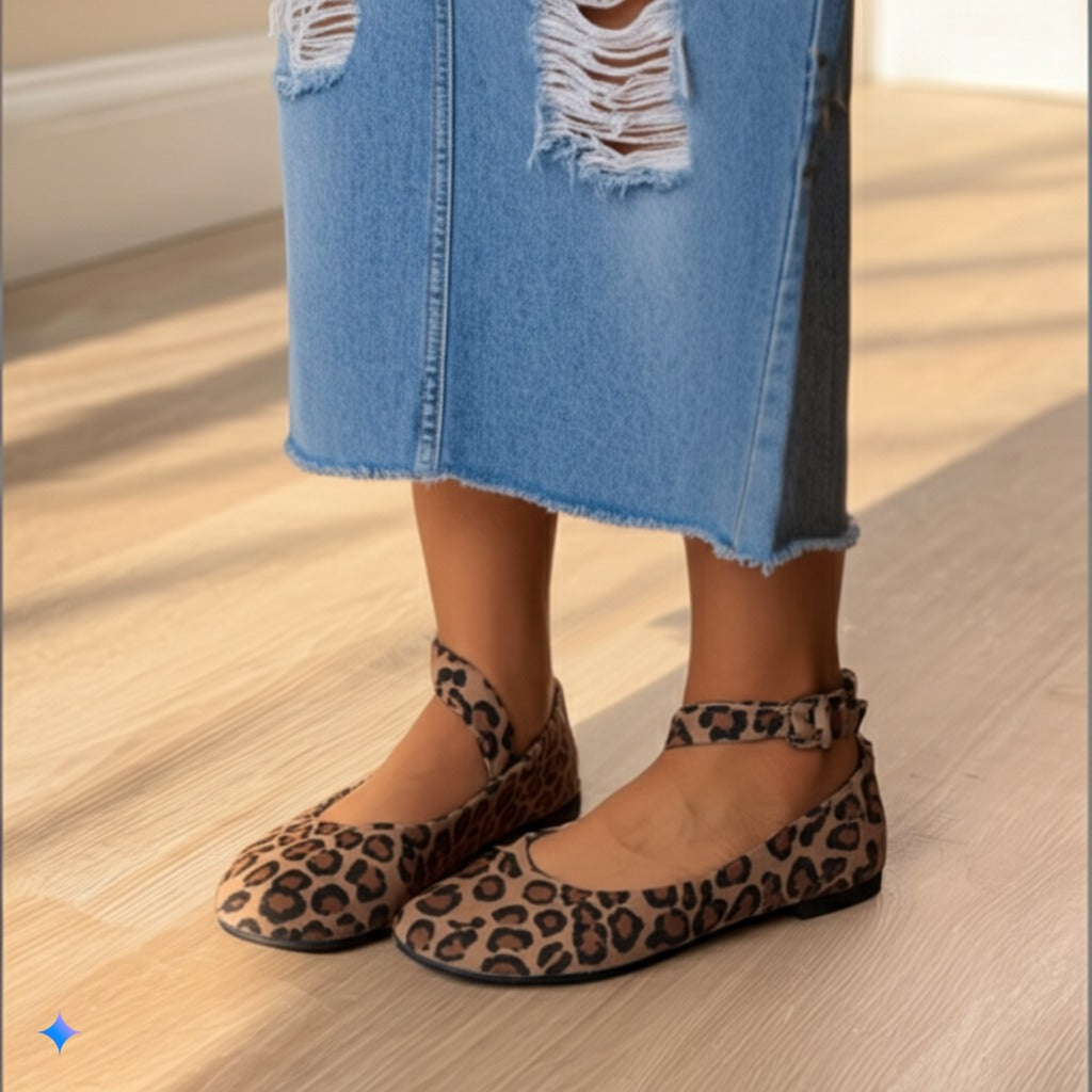 Stylish Leopard Print Strap Flats