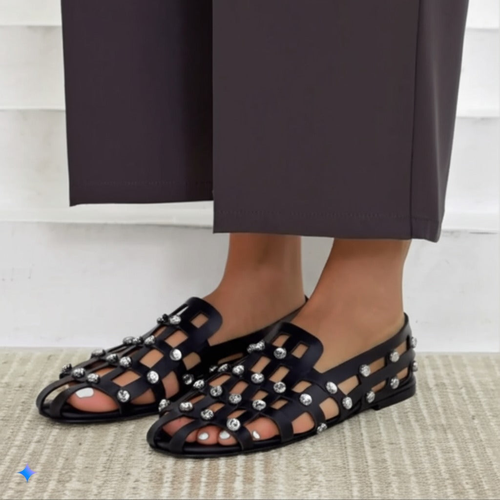 Comfortable Flat Woven Cutout Sandals
