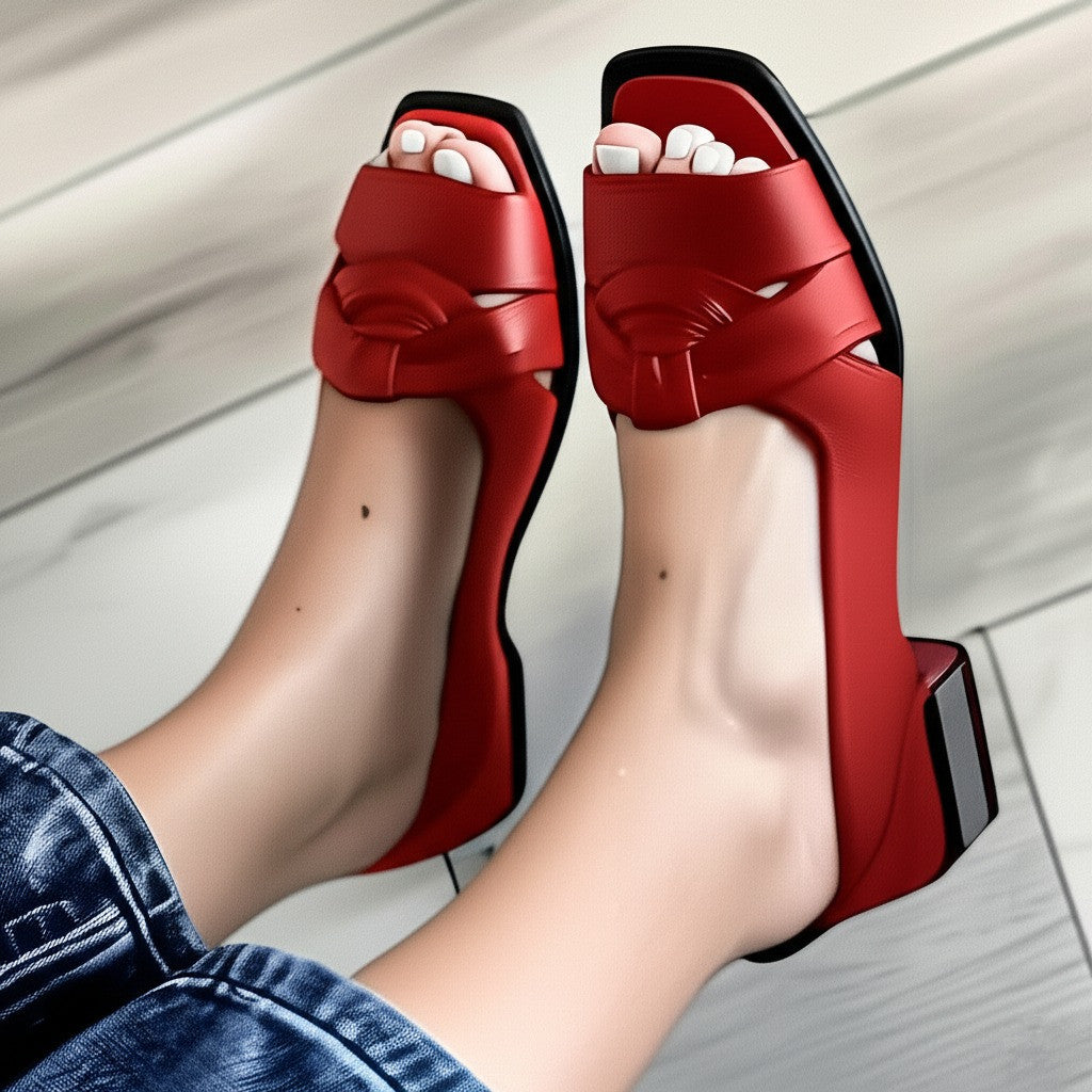 Square-toe Fishmouth Low-heel Single-layer Shoes