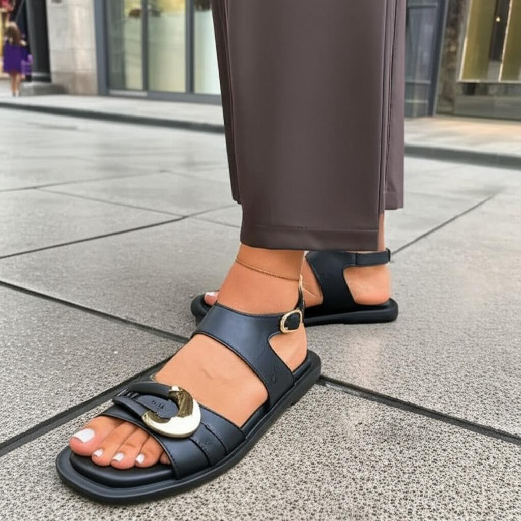 Metal Trim Square-toe Flat Sandals