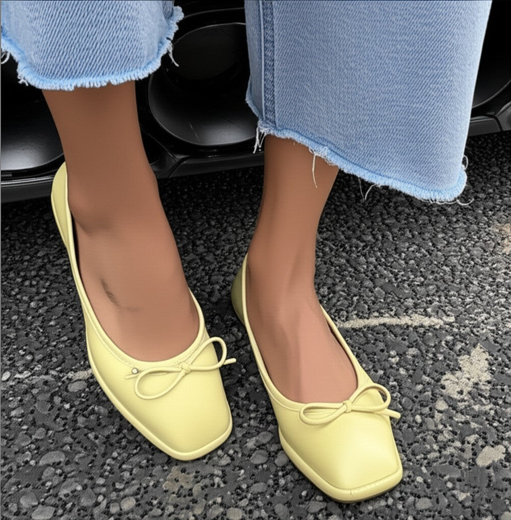 Simple All-match Square-toe Shoes Bow Flat Shoes