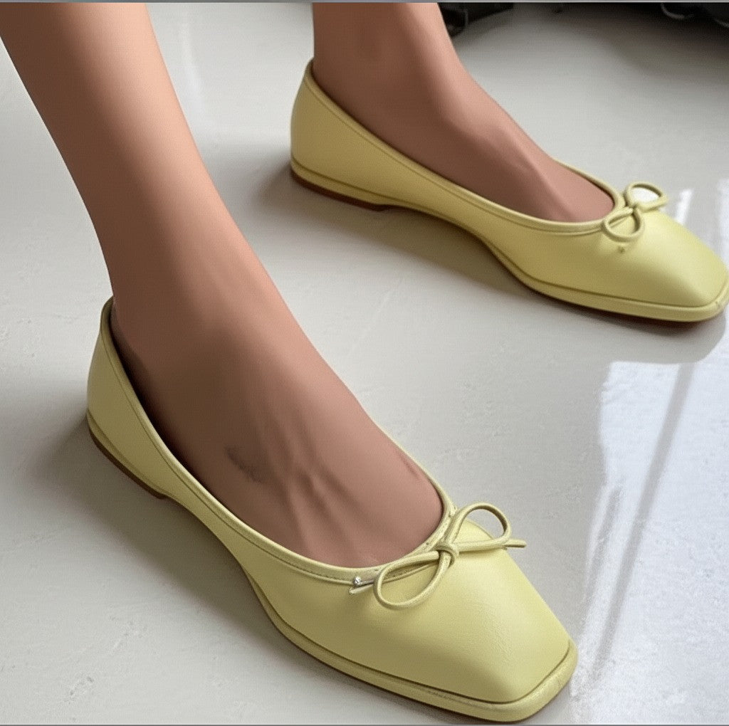 Simple All-match Square-toe Shoes Bow Flat Shoes