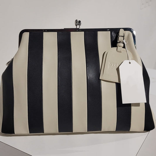 Embossed Premium Leather Kisslock Frame Bag