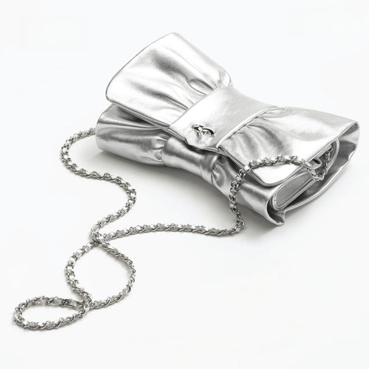 Metallic Lambskin Silver Clutch