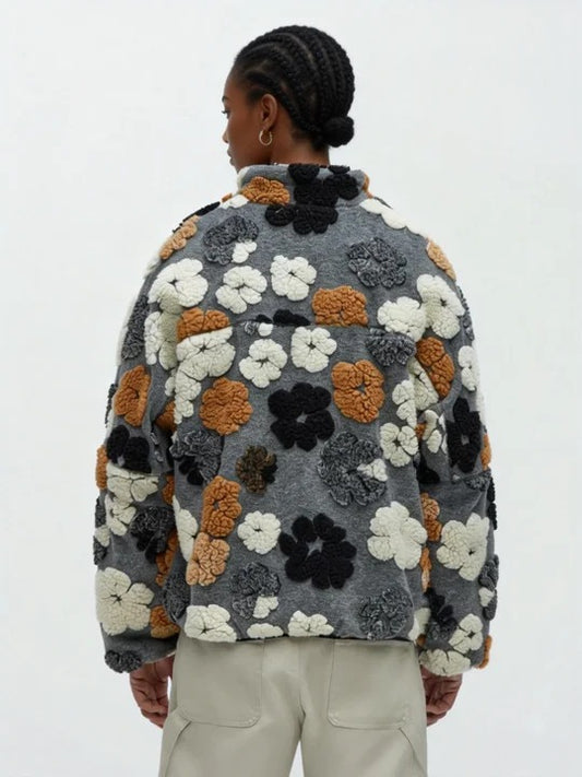 Lambskin Floral Textured Zip Coat