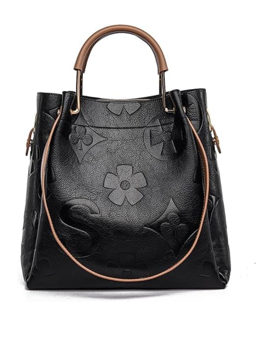 Floral-Embossed Leather Bag