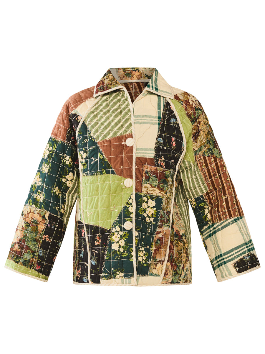 Asymmetrical Print Patchwork Loose Jacket