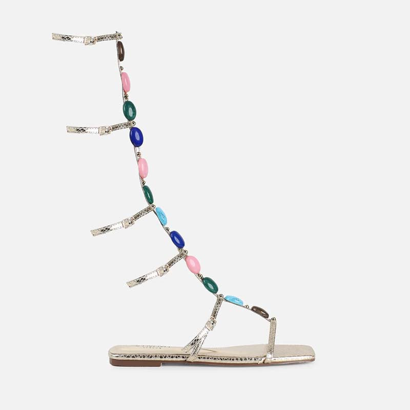 Flat Square Beach Seaside Holiday Knee High Sandals