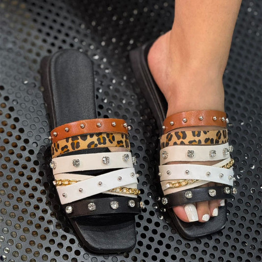 Leopard-Print Flat Crossover Sandals