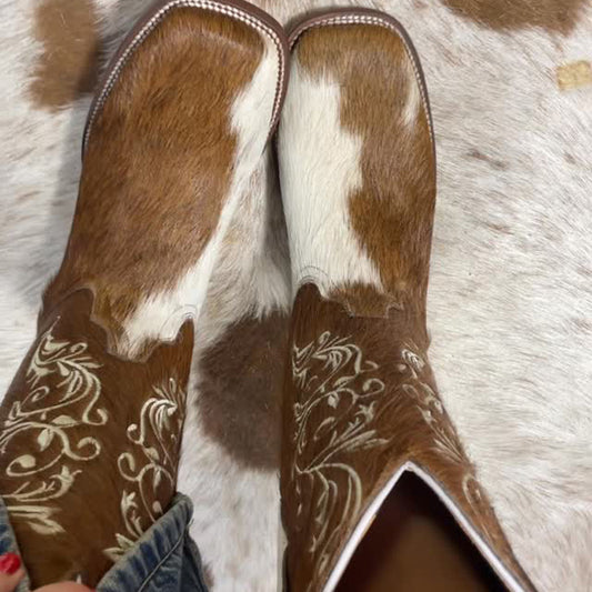 Imitation Horse Hair Retro Western Cowboy Boots