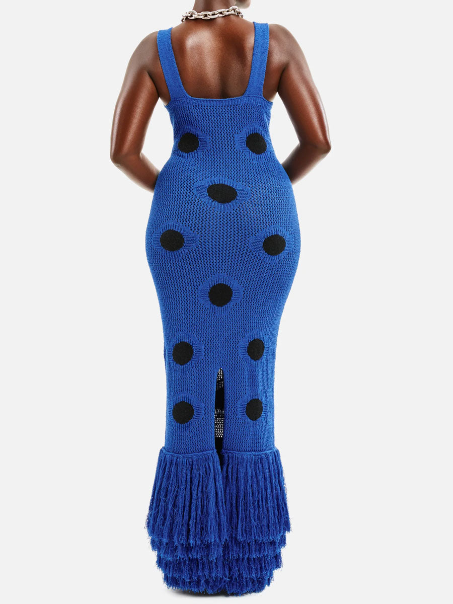 Fringe Hem Deep V Neck Cutout Dress