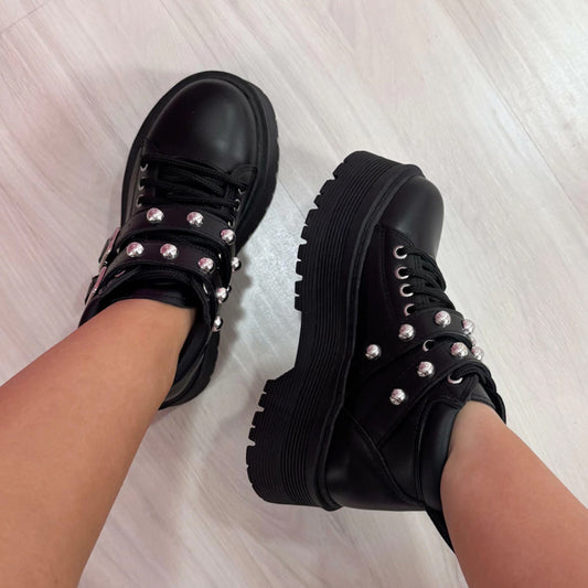 Studded Lace-Up Platform Shoes