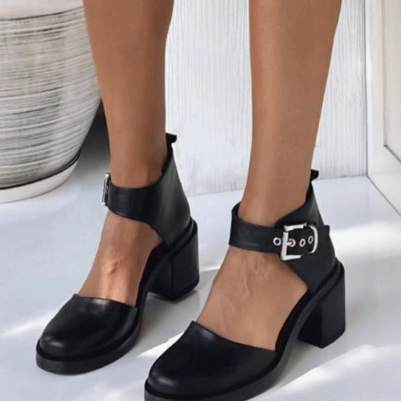 Thick Heel Round-toe Sandals Pumps