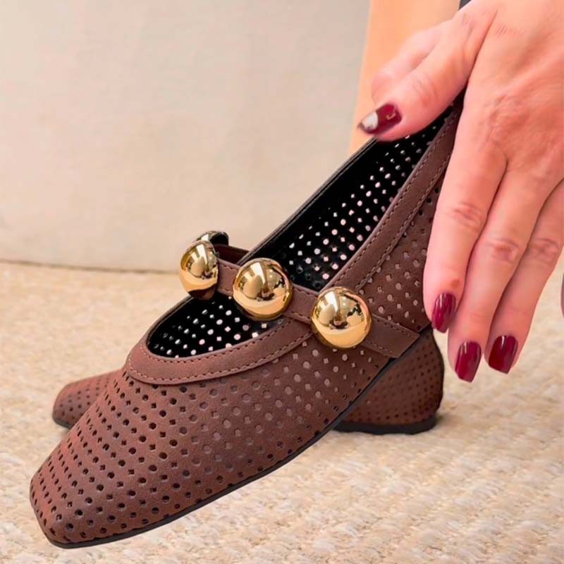 Round Toe Cut-out Ballet Shoes Flat Fishnet Shoes