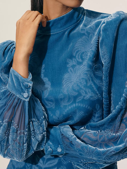 Backless Puff-Sleeve Velvet Mini Dress