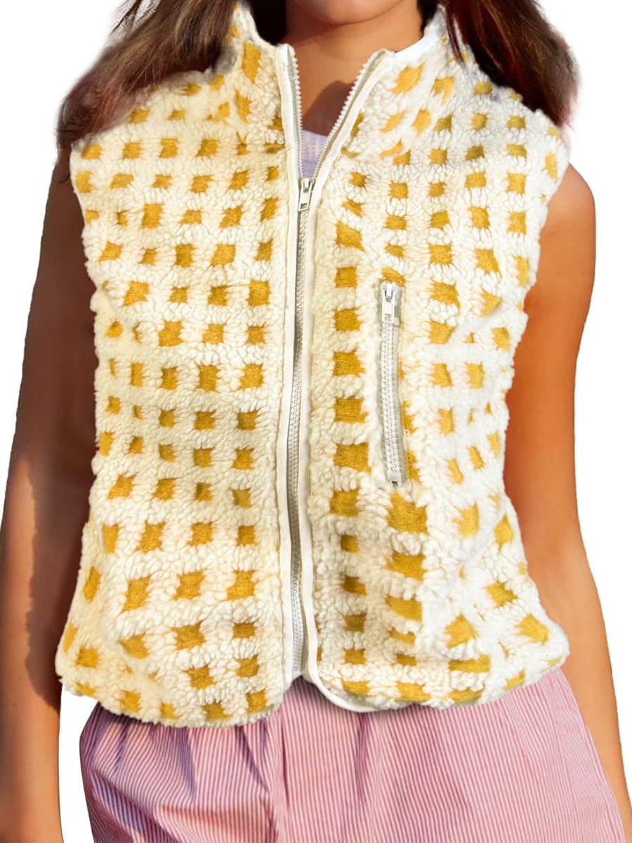 Plush Plaid Stand-collar Sleeveless Vest