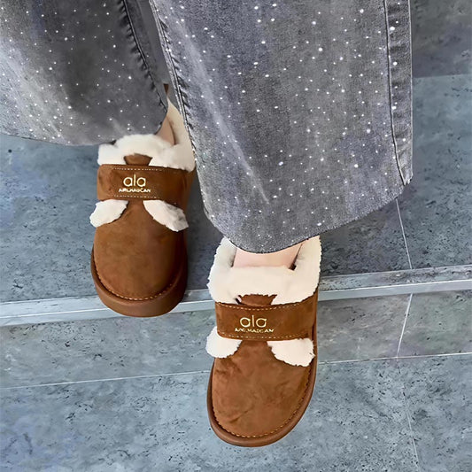 Warm Embroidered Round-toe Fleece Flats