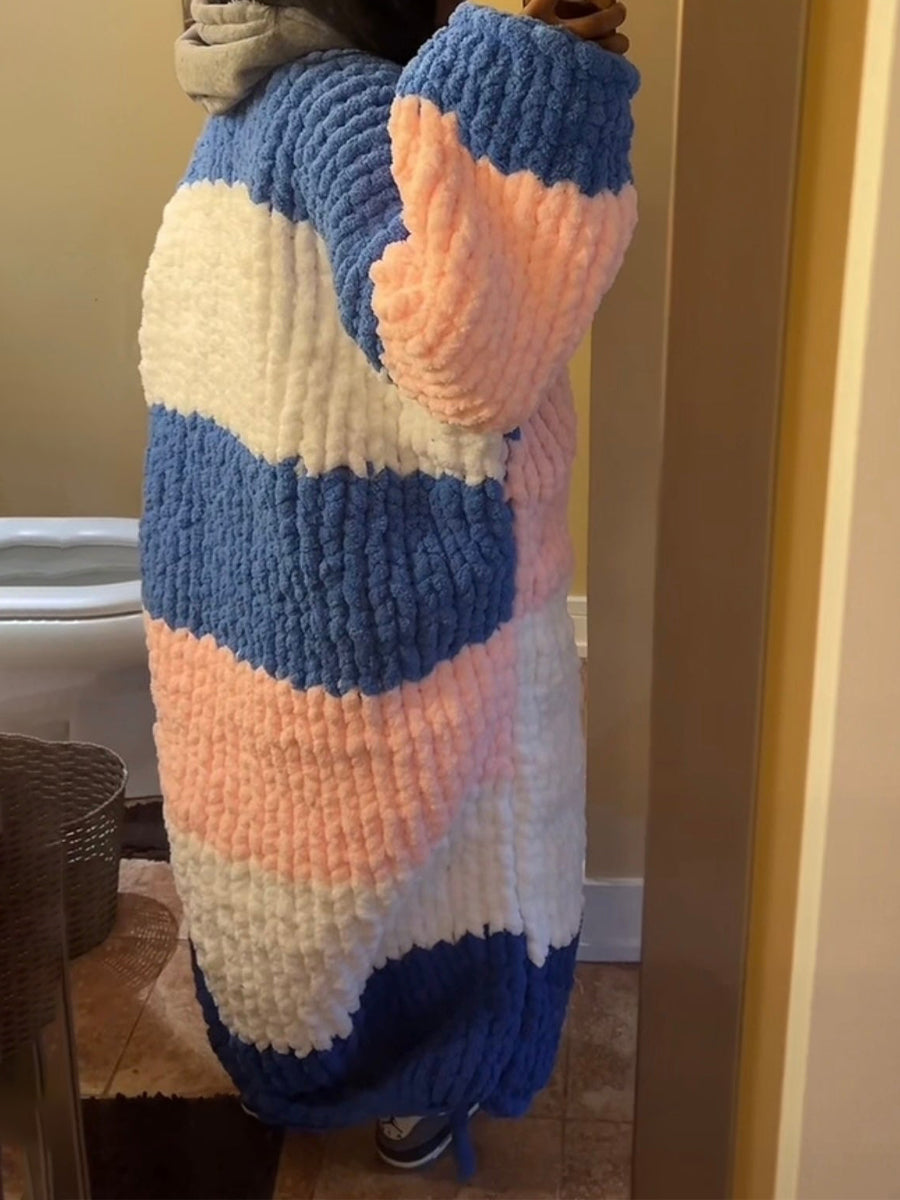 Oversized Balloon Sleeves Color Block Cardigan