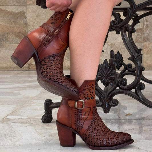 Buckle-Heel Hollow-Out Ankle Boots