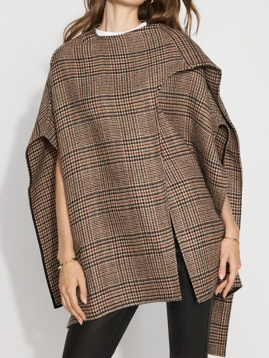 Plaid Print Wrap Coat