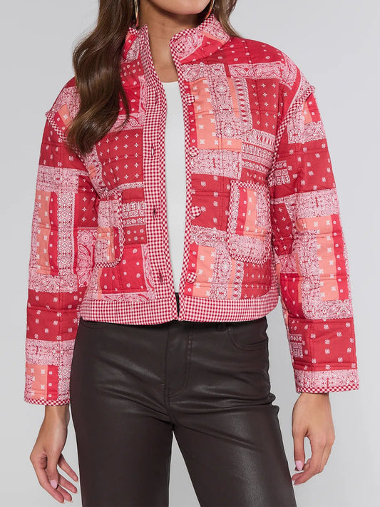 Patchwork Styling Band Collar Coat