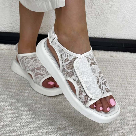 Lace Velcro Flat Sandals