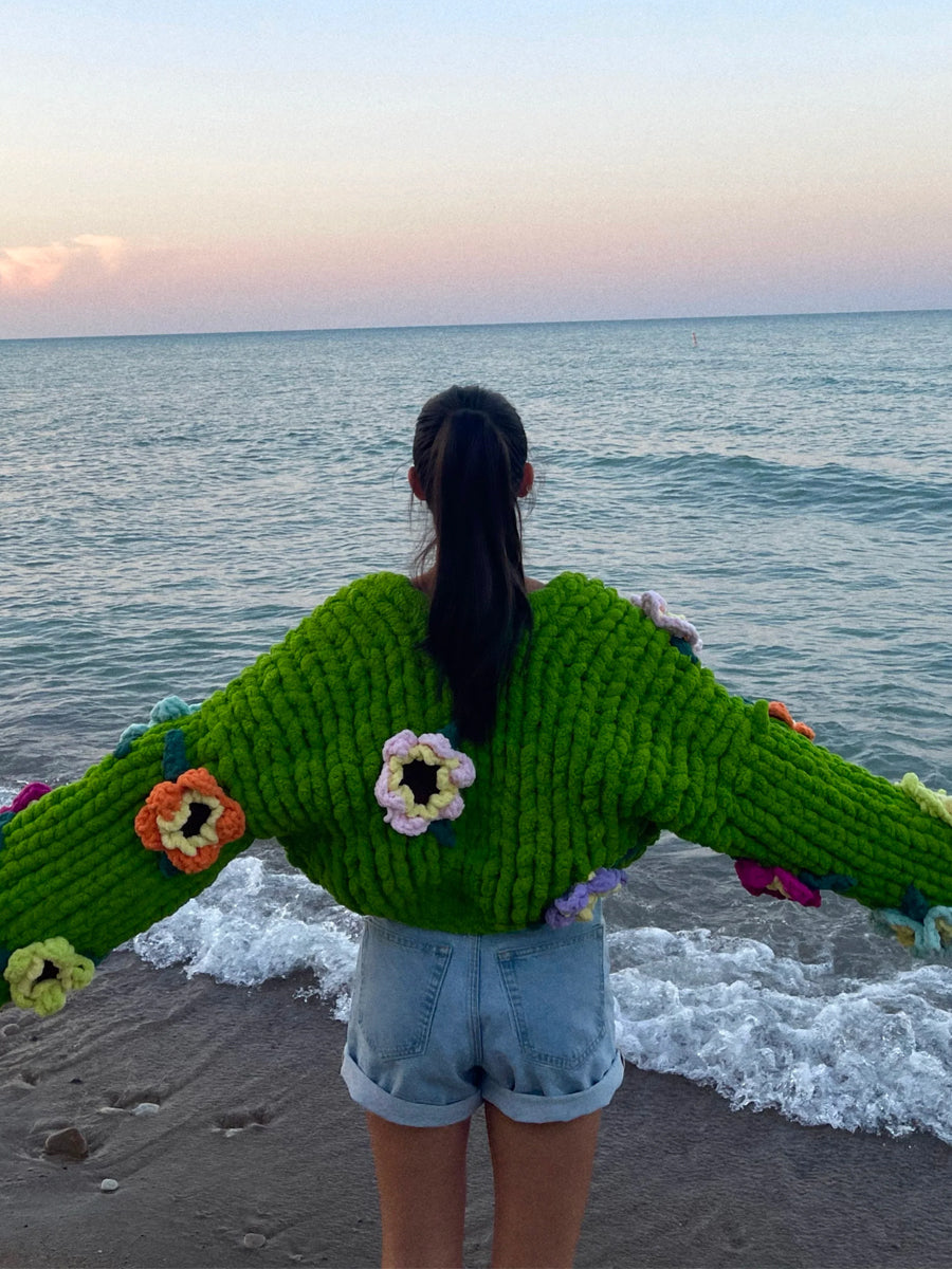 3D Flower Crocheted Sweater Cardigan